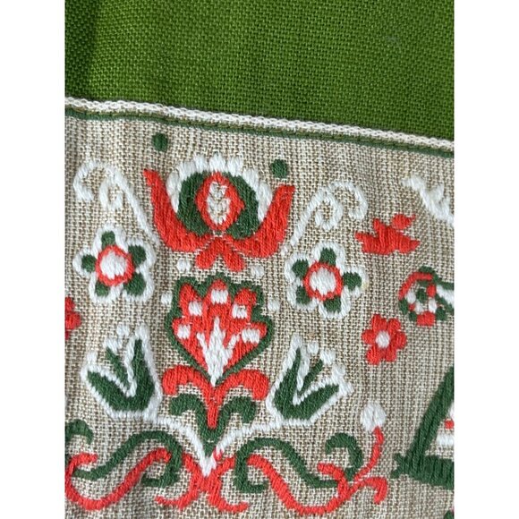 Vintage Needlepoint Folk Apron Green Floral Embroidery Old World Woven Festive - Picture 6 of 14